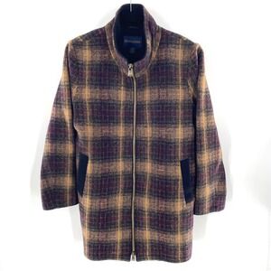 Pendleton Walker Jacket Wool Blend Plaid Zip Up Coat Purple Brown Tan Women Sz L